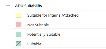 The legend for the ADU Search mapping tool.
