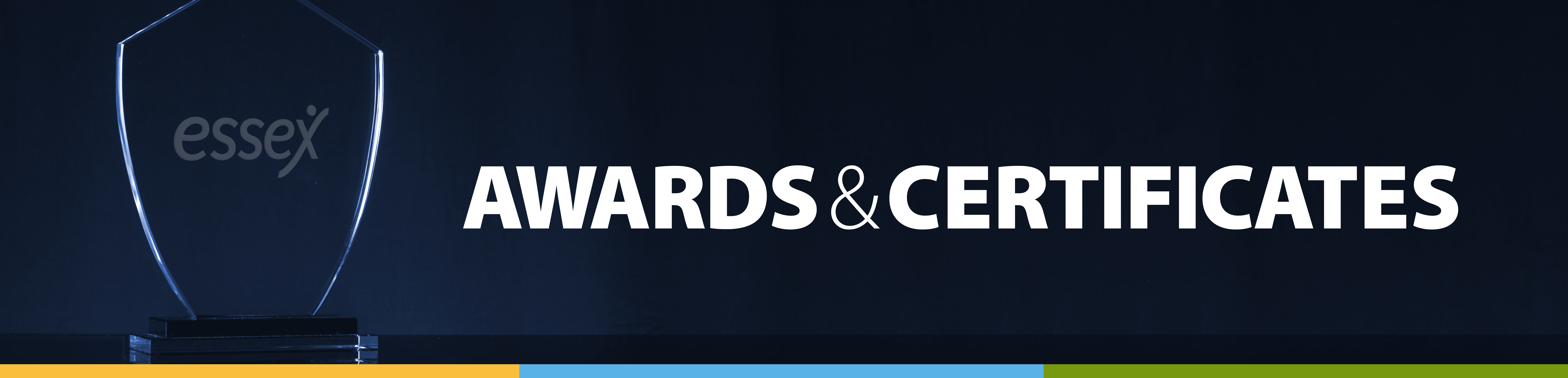 Awards and Certificates. Glass Trophy with Essex Logo Engraved.